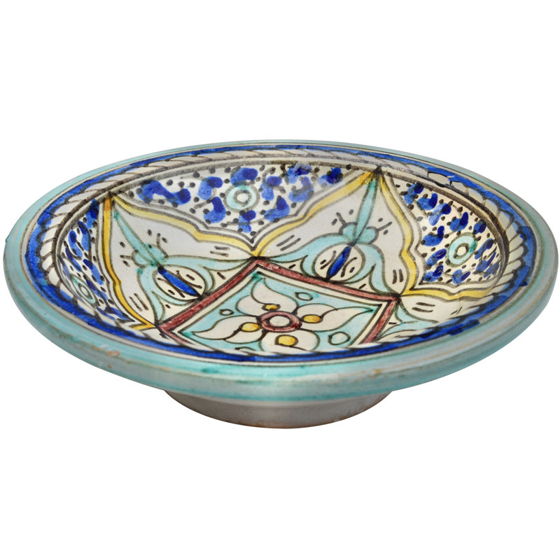 Assiette en céramique andalouse de style Mid-Century bleu et orange