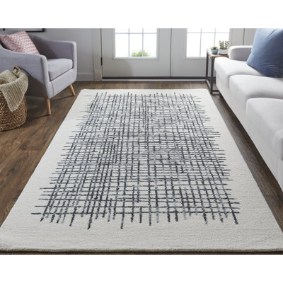 Tapis rectangulaire en laine touffeté à la main à motif abstrait Norvan ivoire / gris / noir