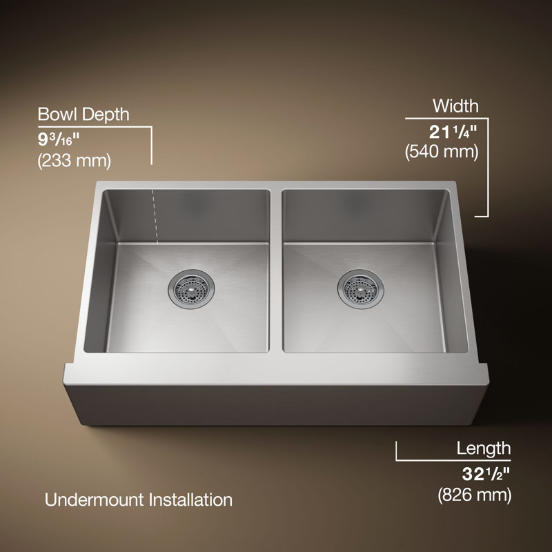Strive 35-1/2 In. Undermount Double-Bowl Farmhouse Kitchen Sink With Accessories