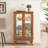 Curio Cabinet, Lighted Vintage Display with Tempered Glass Doors, Mirrored Back &amp; Adjustable Shelves | Oak | Anti-Tip-1254200545