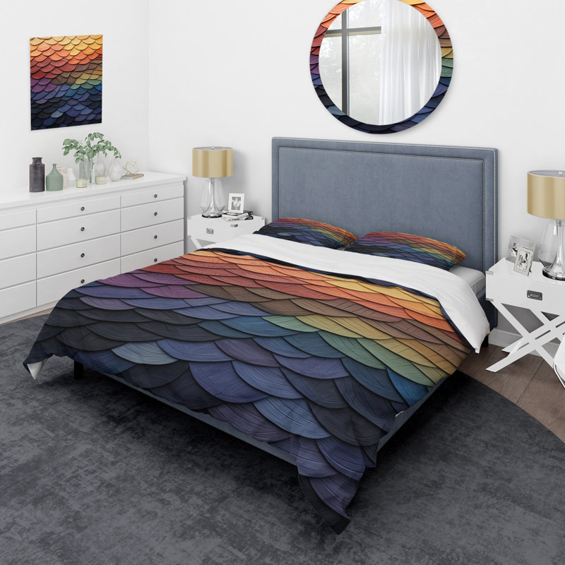 Colorful Geometric Feather Shapes - Ensemble de housse de couette géométrique abstrait