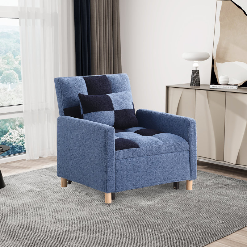 Chaise longue rembourrée Akuol, Bleu / bleu foncé Teddy