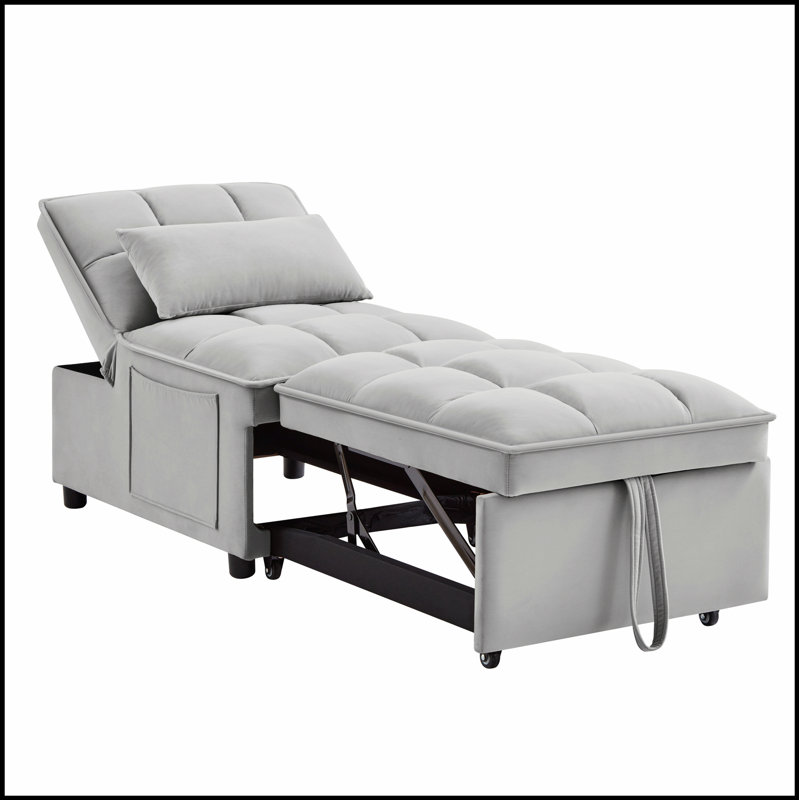 Canapé-lit simple capitonné avec dossier réglable et coussins, méridienne convertible pour une utilisation polyvalente, Gris