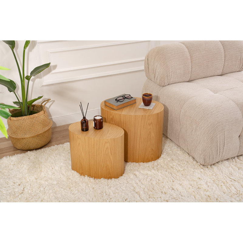 Chrisina Modern Side Table Set (2 Pieces), Natural Oak Finish, 13.4 x 19.3 x 15.7 inches & 9.8 x 16.1 x 13.0 inches | 100% MDF with Oak Coating | Stylish & Functional Design for Living Room & Bedroom Décor