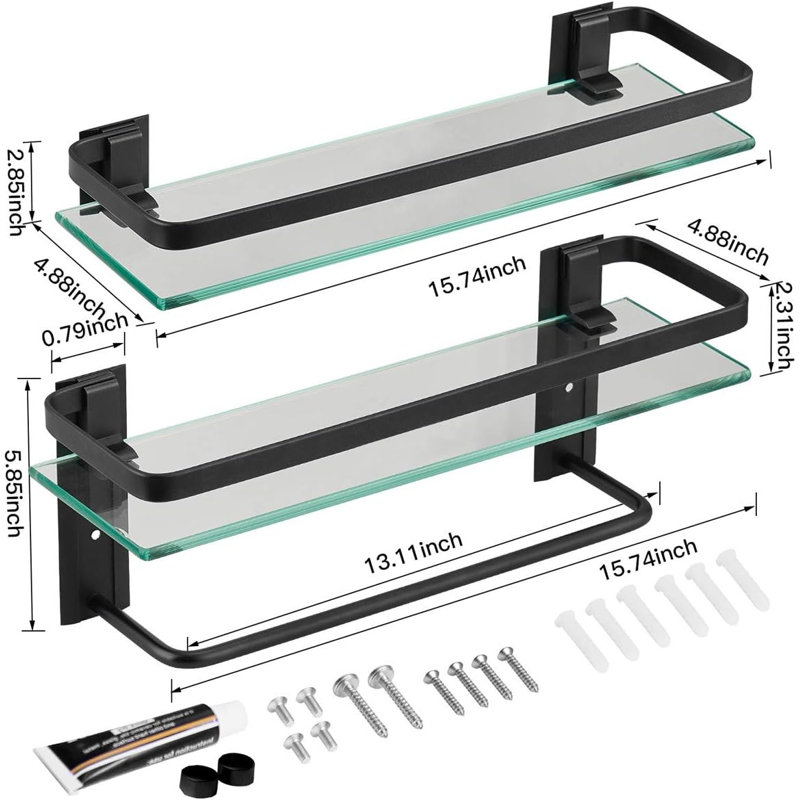 Glass bathroom shelf with towel rack