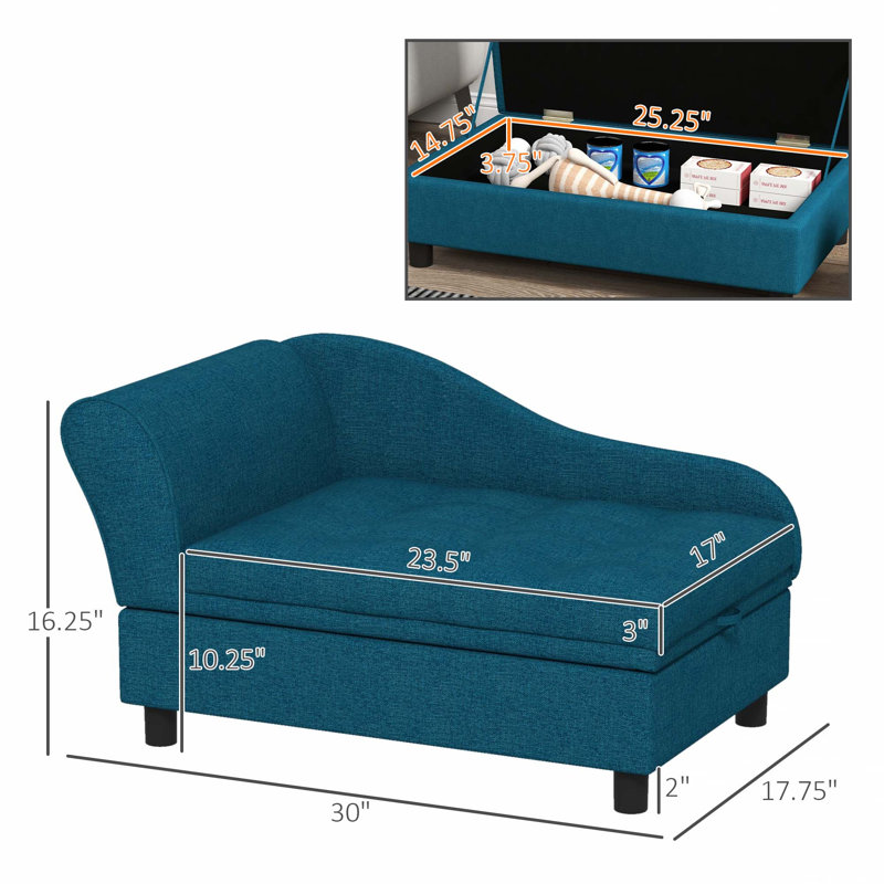 Canapé pour animaux de compagnie, canapé pour chien, lit surélevé pour petits et moyens chiens, avec rangement caché, Bleu