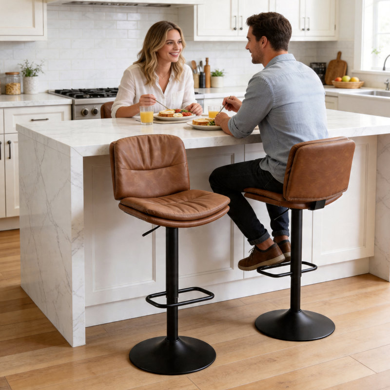 Tabouret de bar double à hauteur réglable et rembourré (ensemble de 2), 2, Brun whisky