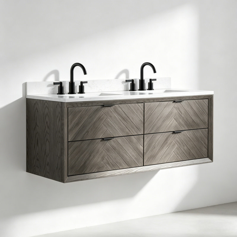  Meuble-lavabo flottant 60 po, Chêne gris