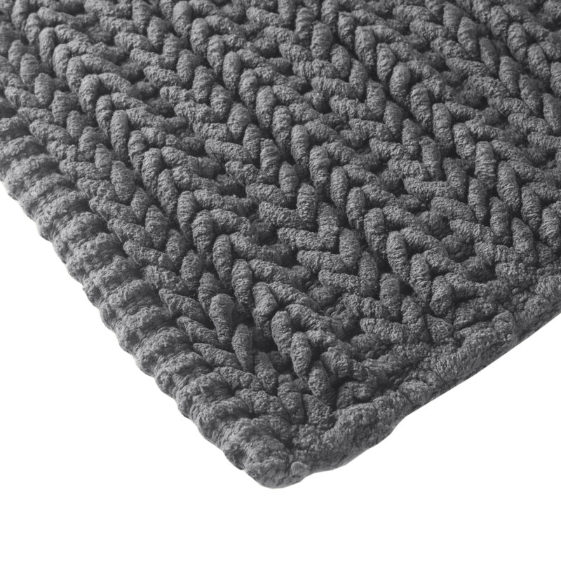 Charcoal Cotton Chenille Chain Stitch Bath Rug 20x30