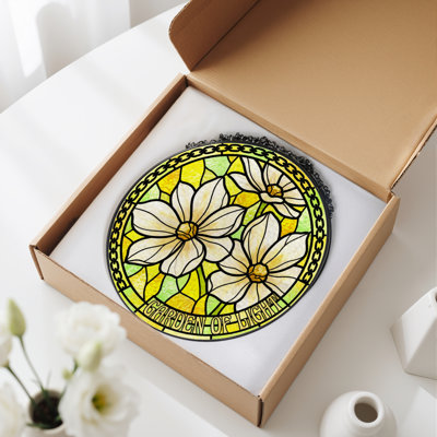 Vitrail de vitrail à motif floral H 7,8 po