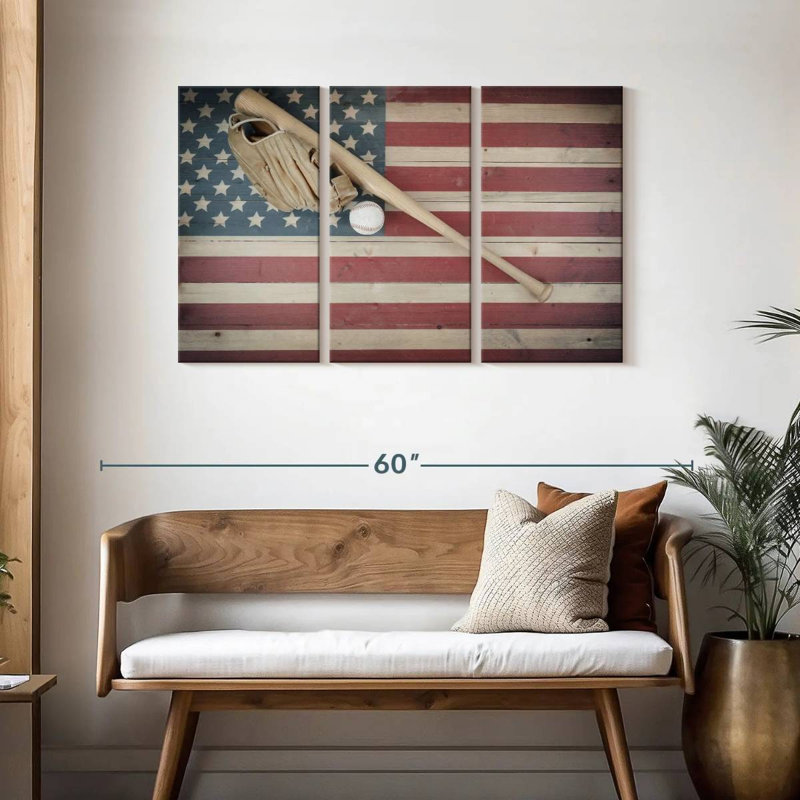 Baseball Sireci sur drapeau américain, H 28 po x l 45 po