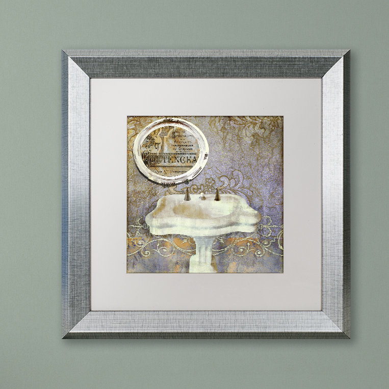 «Salle de bain II» par Jadaya, impression encadrée, Blanc, H 16 po x l 16 po, Encadrement brun