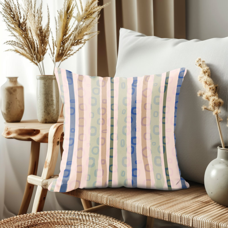 Throw Pillow Cover, Pastel Striped, 18"Hx 18"W
