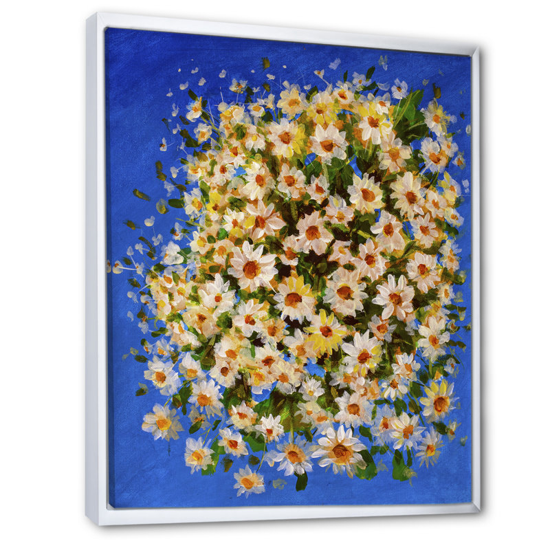 Camomille, fleurs sauvages blanches - Peinture sur toile, H 12 po x l 8 po x P 1 po, Toile à cadre flottant blanc