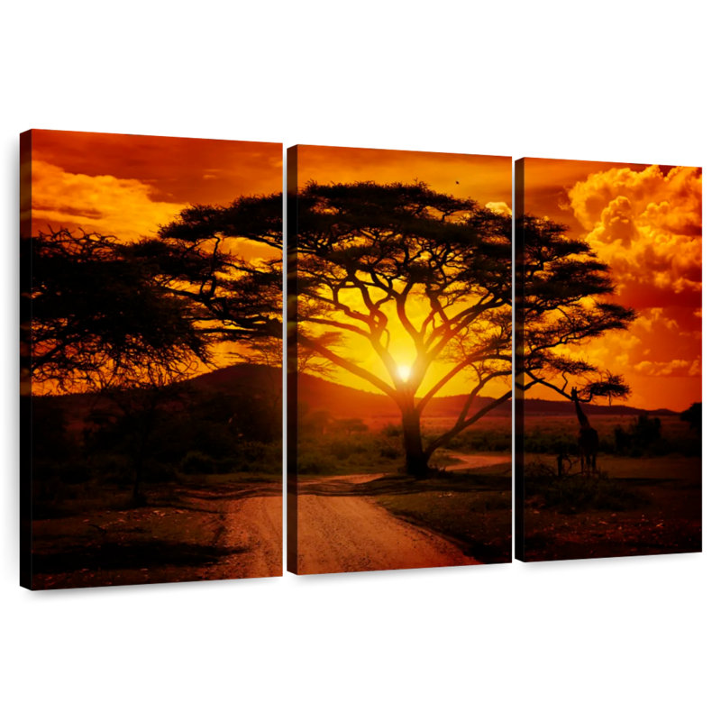 Harnek Serengeti Park Sunset Silhouette, 48" H x 74" W