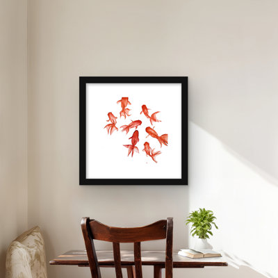 Red Fishes Framed Matted Print for Home Decor | Aquatic Art