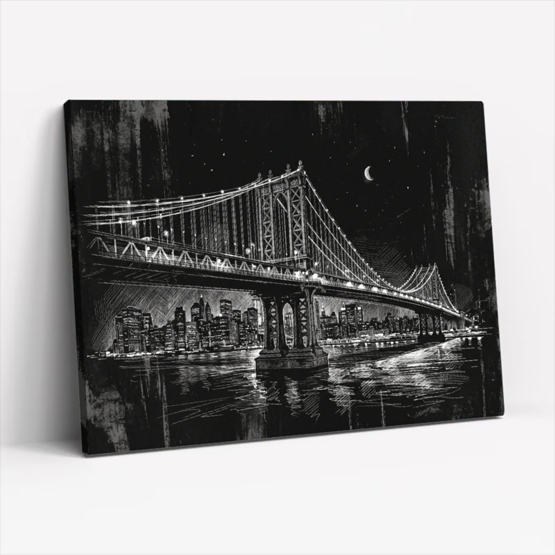Ensemble de 1 tableau sur toile « Nuit sur le pont », 28"H x 40"W, Toile tendue