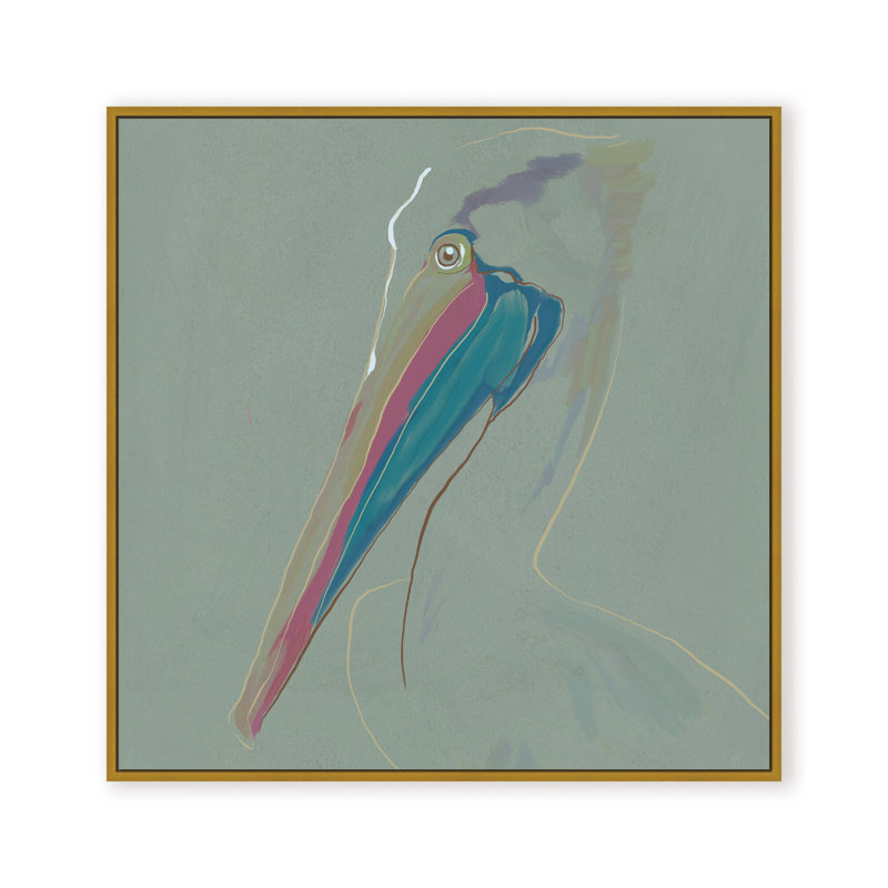 Coastal Retreat Coastal Drift: Pelican, 16" H x 16" W, Framed Canvas, Gold