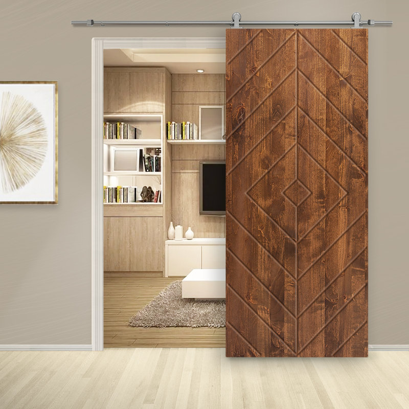 Porte de grange en bois manufacturé avec trousse de quincaillerie d'installation, H 84 po x l 36 po, Noyer