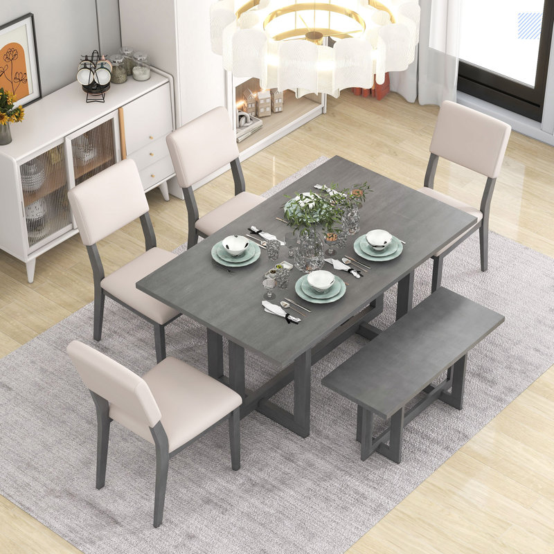 Leonete 6 - Person Solid Wood Top Double Pedestal Base Dining Set, Black