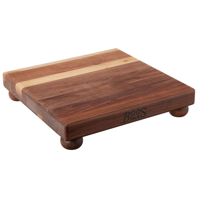 Walnut Wood Square Cutting Board with Bun Feet, 12" x 12"