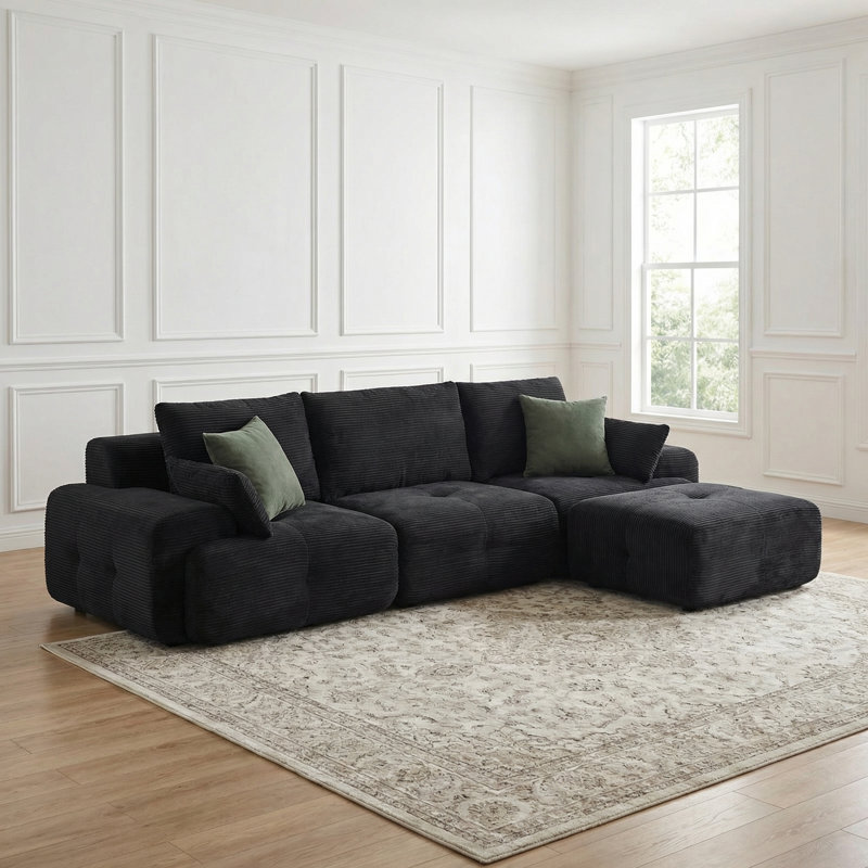 Canapé modulaire Cloud Comfort - Velours côtelé, sans assemblage, Noir