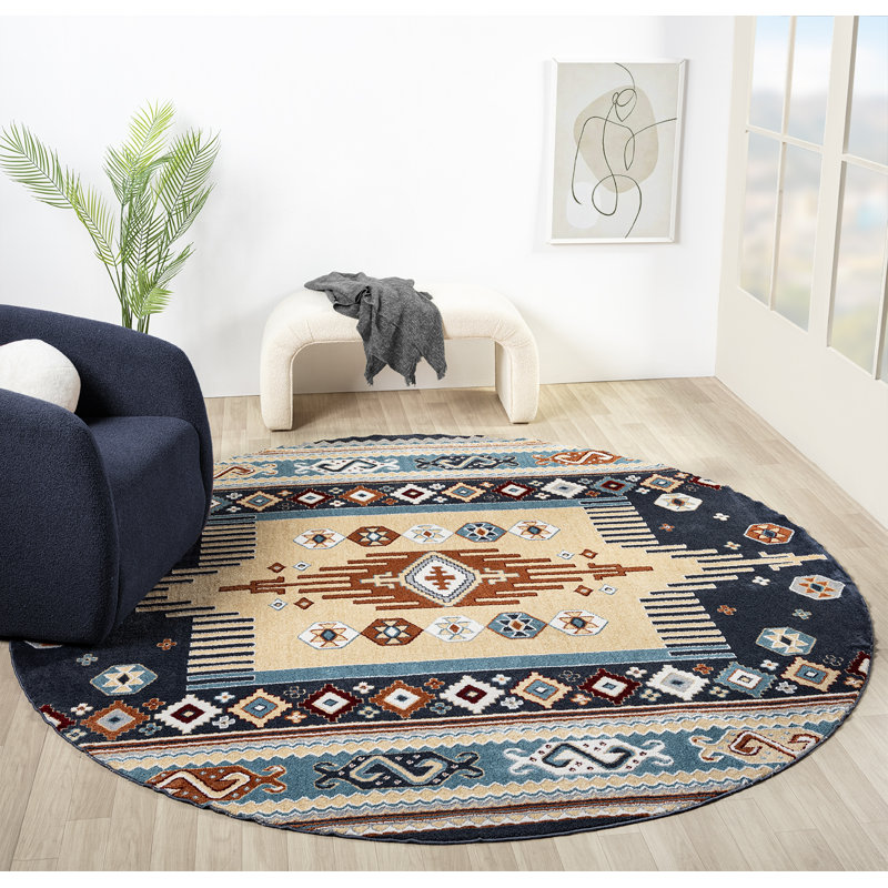 Tapis bleu marine Afsana Denali, Rond 7 pi 11 po