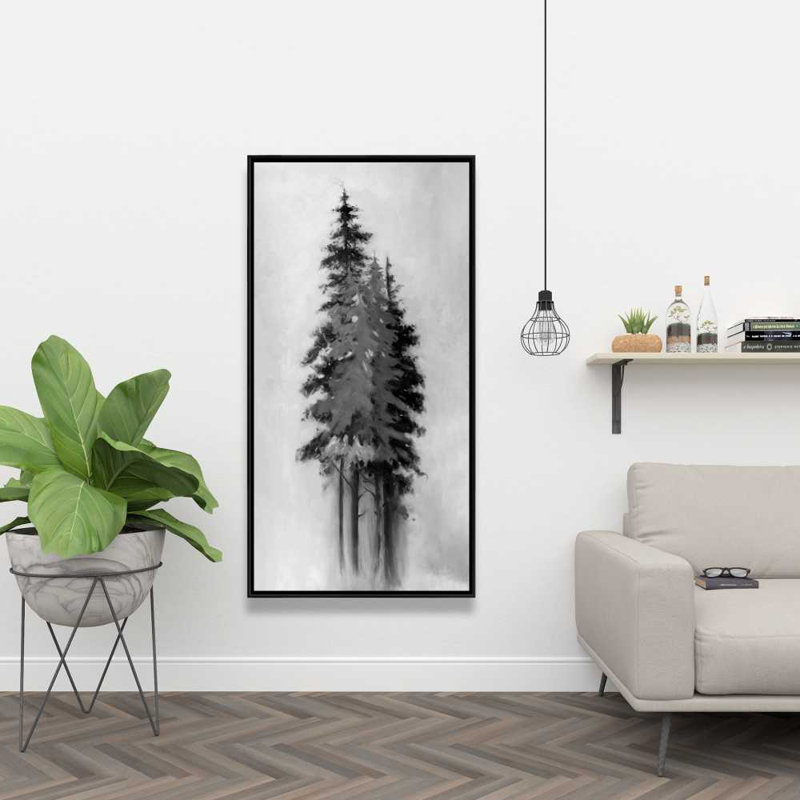 Silhouette d'arbres noirs et gris - Toile encadrée gris bureau