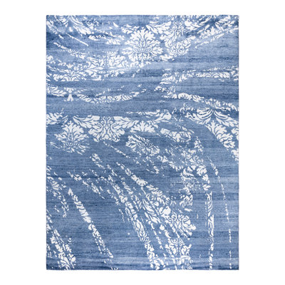 Tapis moderne noué à la main de conception unique - bleu, 9 pi 2 po x 12 pi 0 po