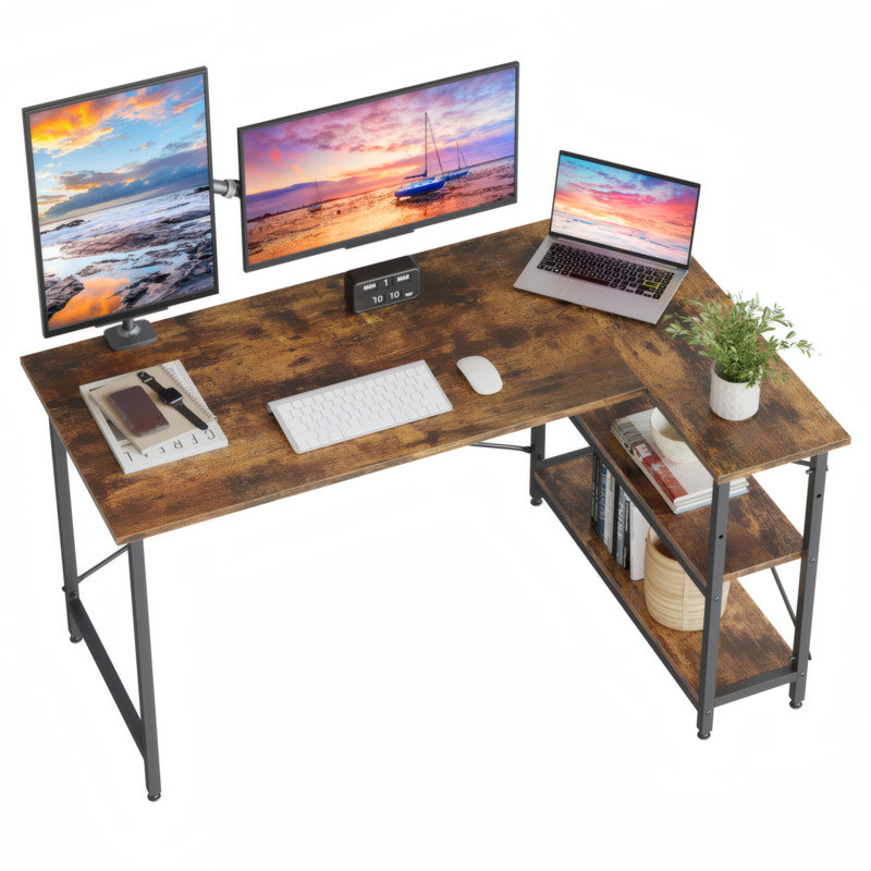 L-Shape Computer Desk, Rustic Brown, 74cm H x 140cm W x 90cm D