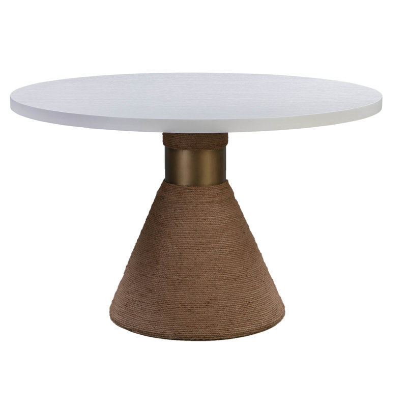 Rizzi Acacia Round Unfinished Solid Wood Top with Solid Wood Base Dining Table, White/Brown