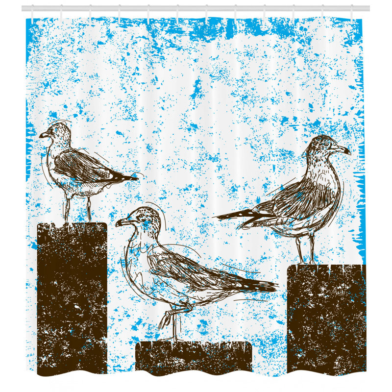 Ensemble de rideau de douche et crochets seagulls, H 70 po x l 69 po