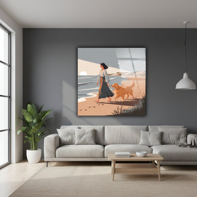 Girl And Dog, Dog Owner Gift, Dog Tempered Glass Wall Art