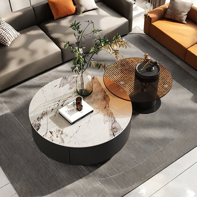 Table de bout ronde, Blanc / bisque / transparent, H 11,8 po x L 31,5 po x l 31,5 po