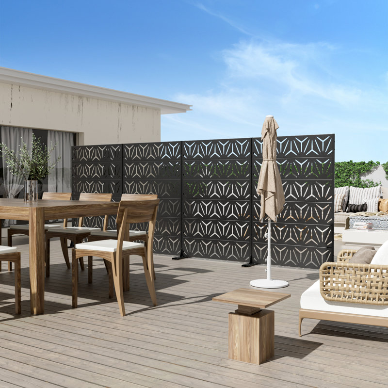 Freestanding Steel Privacy Screen Fence Panels Metal Trellis Outdoor Divider for Patio, Balcony, Backyard, Pool, Indoor Room