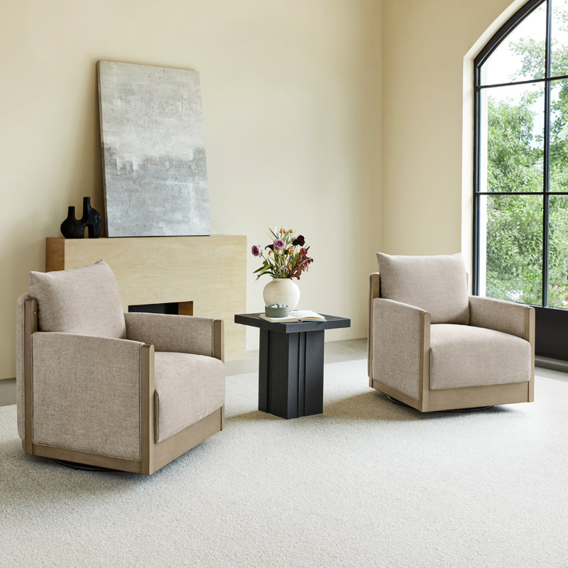 Zenda Upholstered Swivel Accent Chair, Gray, Khaki