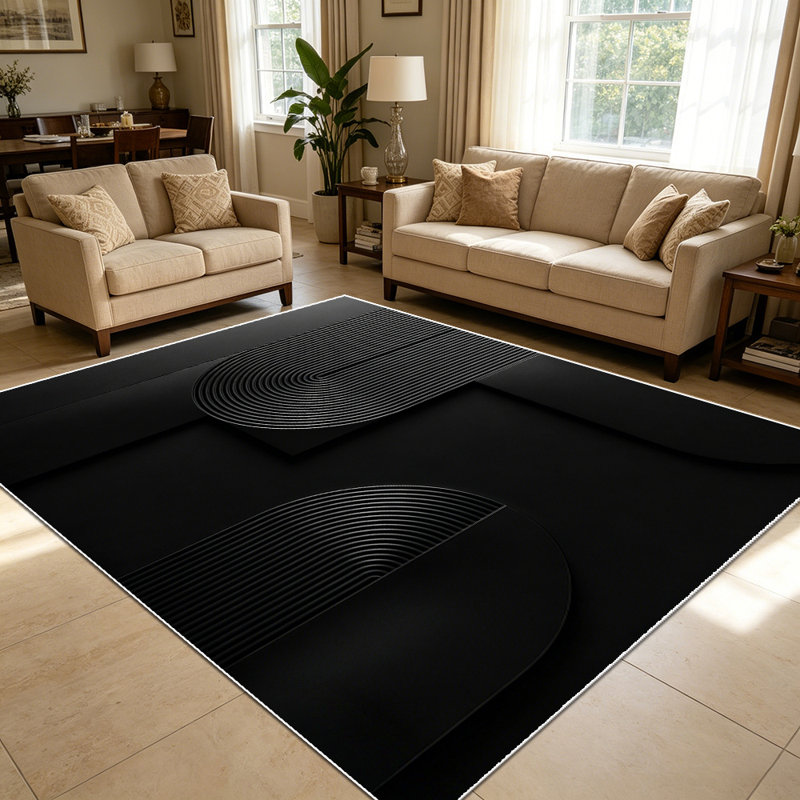 1PC Black Minimalist Geometric Arch Line Abstract Art area rugs for Living Room, Soft and Comfortable, Suitable for all seasons, easy-to-maintain, machine washable Indoor floor mat, Under Table Farmhouse suitable for entryway, dining room, bedroom,