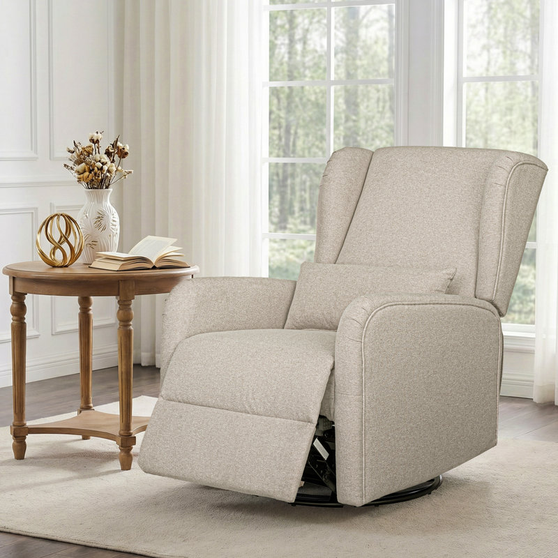 Madison Park Candace Beige 30"W 3-in-1 Power Recliner Wingback Swivel Glider with USB & Type-C Ports, Beige