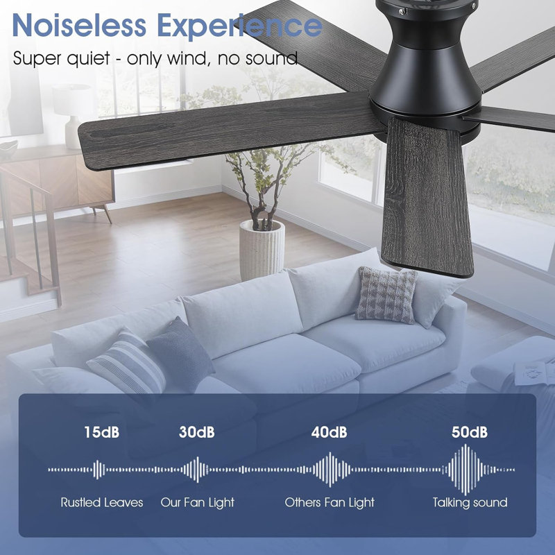 46" 5-blade Indoor Flush mount Ceiling Fans With Lights And Remote/App, Black