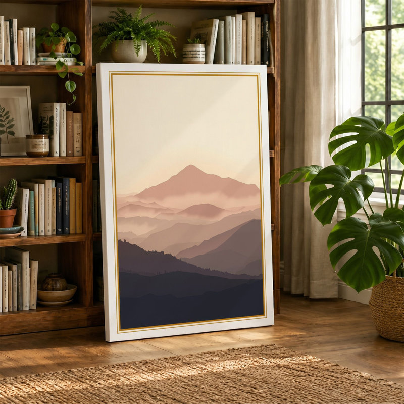 Mountains at Dawn Scandinavian - Wrapped Canvas, 18x12 - 45.7 x 30.5 cm, Sage Border
