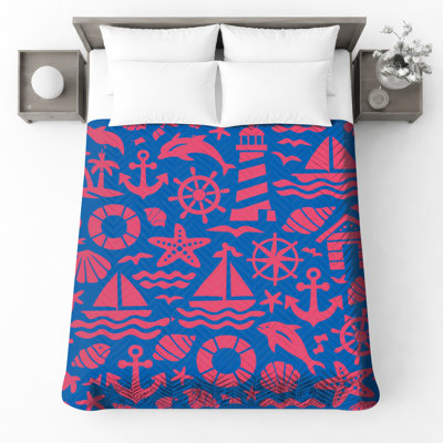 Nautical Icons Pattern Quilted Bedspread All Sizes
