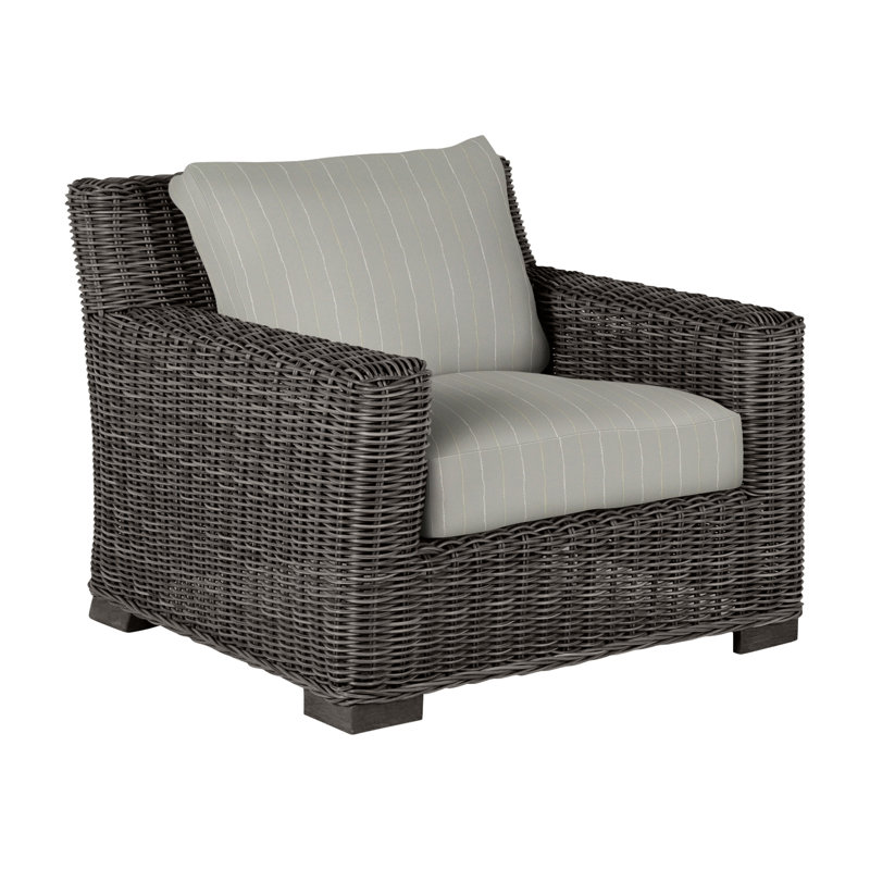 Rustic Woven Lounge Chair, Linen Navy, Slate Gray, No Welt
