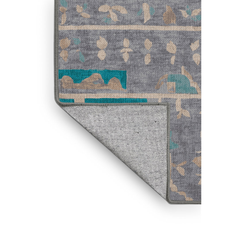 Machine Washable Gray Area Rug, Round 5'