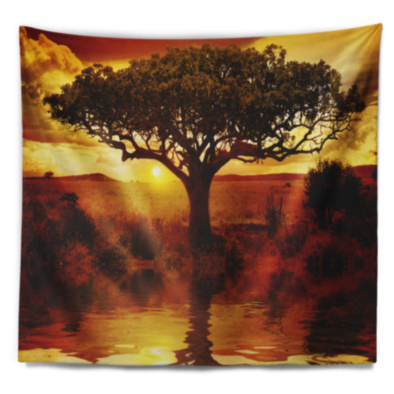 Arbre à coucher de soleil tapisserie, H 78 po x l 92 po