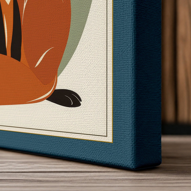 Fox in Profile Mid-Century - Wrapped Canvas, 30x20 - 76.2 x 50.8 cm, Teal Border