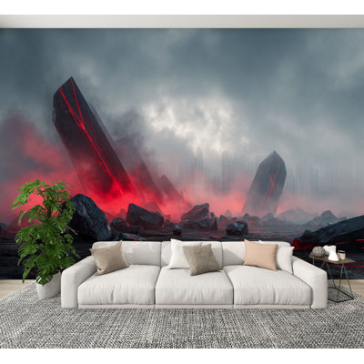 Peel and Stick Wallpaper Smoky Horizon Shattered Obsidian Wall Murals 100"H x 144"W Removable PVC Wall Paper Self-Adhesive Wall Decor for Bedroom Living Room Home Office