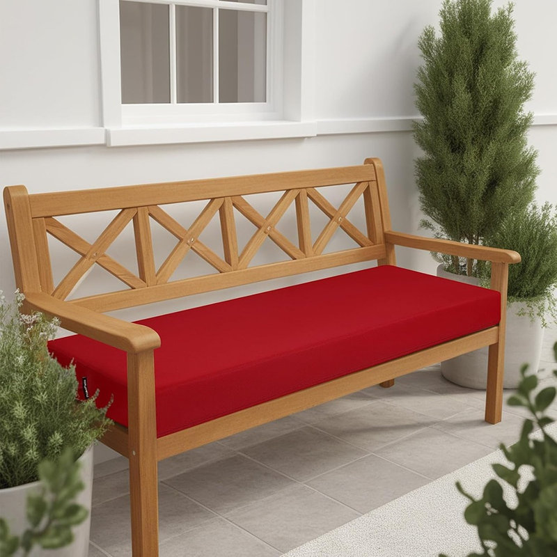 Coussin de banc d'extérieur, coussin de siège de balançoire de patio et de porche imperméable avec attaches, rouge