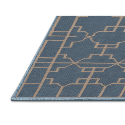 Machine Washable Trellis Blue Area Rug