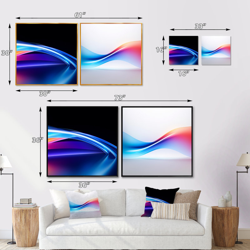 Blue Prism Pulse - ensemble de 2 collages carrés arc-en-ciel, Cadre flottant brun, H 36 po x l 73 po