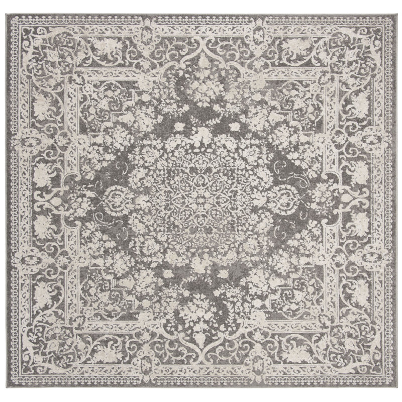 Calidia Oriental Dark Gray/Cream Rug, Square 6'7"